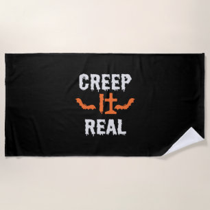Halloween Creep It Real Funny Bat Birthday Beach Towel
