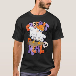 Halloween Creep It Real Retro Skateboarding Ghost T-Shirt