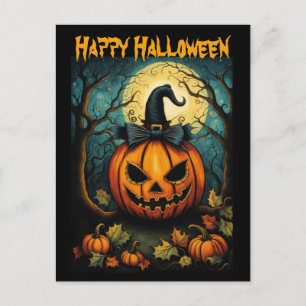 Halloween Creepy Bow Pumpkin Black Postcard