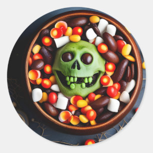 Halloween Creepy Candy Bowl Classic Round Sticker