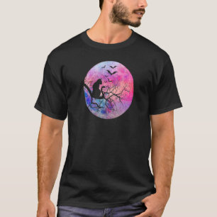 Halloween Creepy Cat Meowing Spooky Full Moon T-Shirt