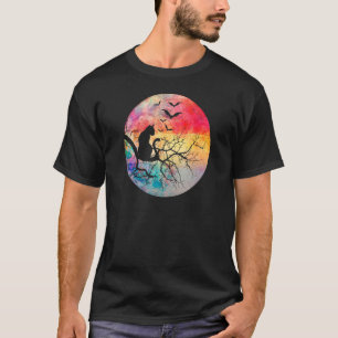 Halloween Creepy Cat Meowing Spooky Full Moon T-Shirt