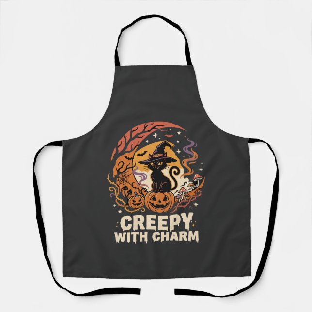 Halloween Creepy Charm Cat Apron (Front)
