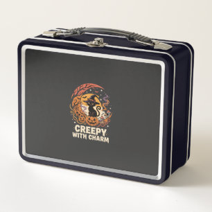 Halloween Creepy Charm Cat Metal Lunch Box