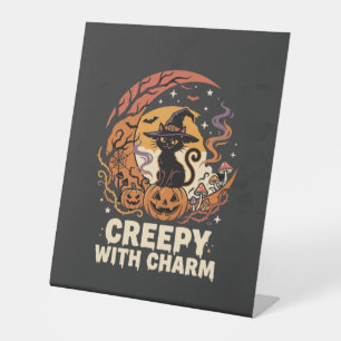 Halloween Creepy Charm Cat Pedestal Sign