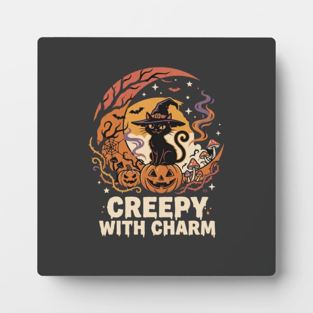 Halloween Creepy Charm Cat Plaque (Front)