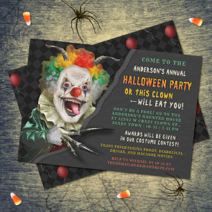 Halloween Creepy Clown Funny Adult Scary Party Invitation