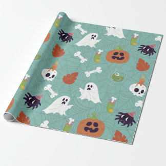 halloween creepy cocktail pumpkin ghost wrapping paper