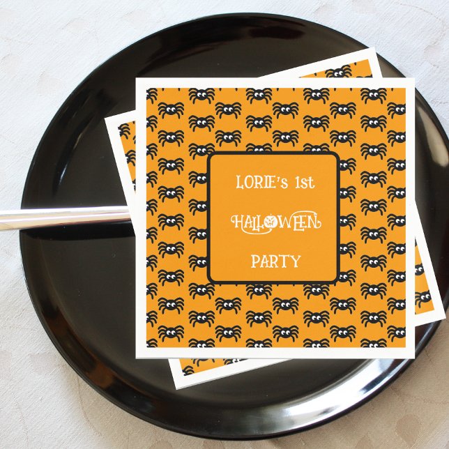 Halloween Creepy Crawlers Spiders Custom Name Napkin (Creator Uploaded)