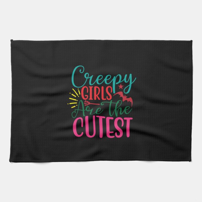 Halloween Creepy Girls Are The Cutest Birthday Tea Towel (Horizontal)