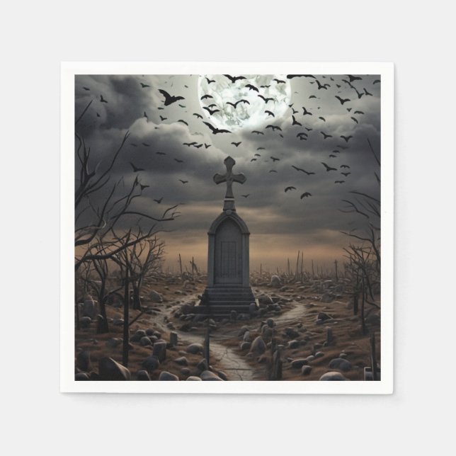 Halloween Creepy Graveyard Cemetery Gothic Napkin (Front)