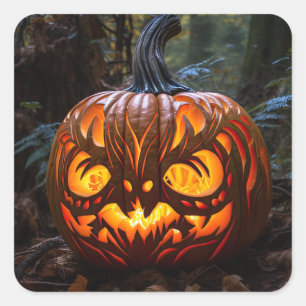 Halloween Creepy Jack o Lantern Pumpkins Square Sticker