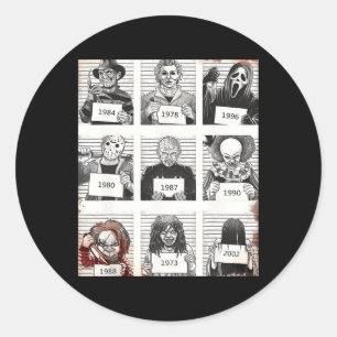 Halloween Creepy Legends Killer Mugshots Horror Fa Classic Round Sticker