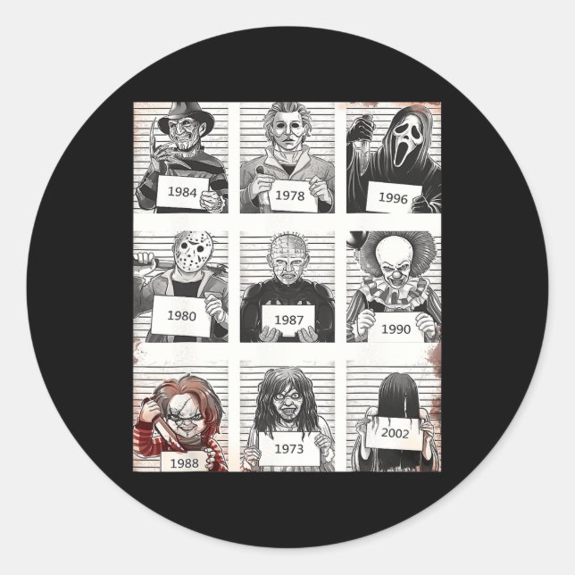 Halloween Creepy Legends Killer Mugshots Horror Fa Classic Round Sticker (Front)