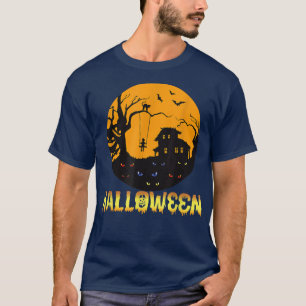 Halloween Creepy Old House Spooky Black Cat And Ba T-Shirt