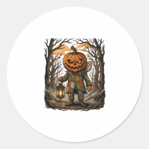 Halloween Creepy Pumpkin Scarecrow Lantern Owl Hau Classic Round Sticker