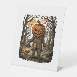 Halloween Creepy Pumpkin Scarecrow Lantern Owl Hau Pedestal Sign