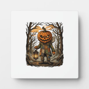 Halloween Creepy Pumpkin Scarecrow Lantern Owl Hau Plaque