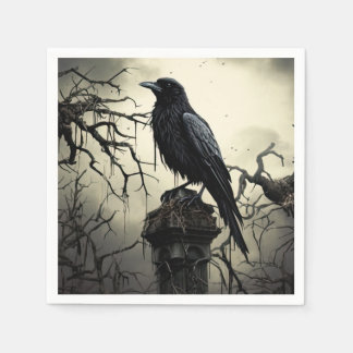 Halloween Creepy Raven Graveyard Cemetery Gothic Napkin
