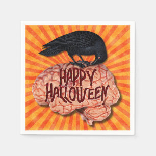 Halloween - Creepy Raven on Brain Napkin