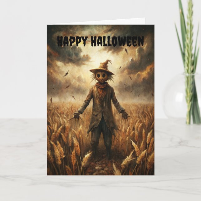 Halloween Creepy Scarecrow Holiday Card (Front)