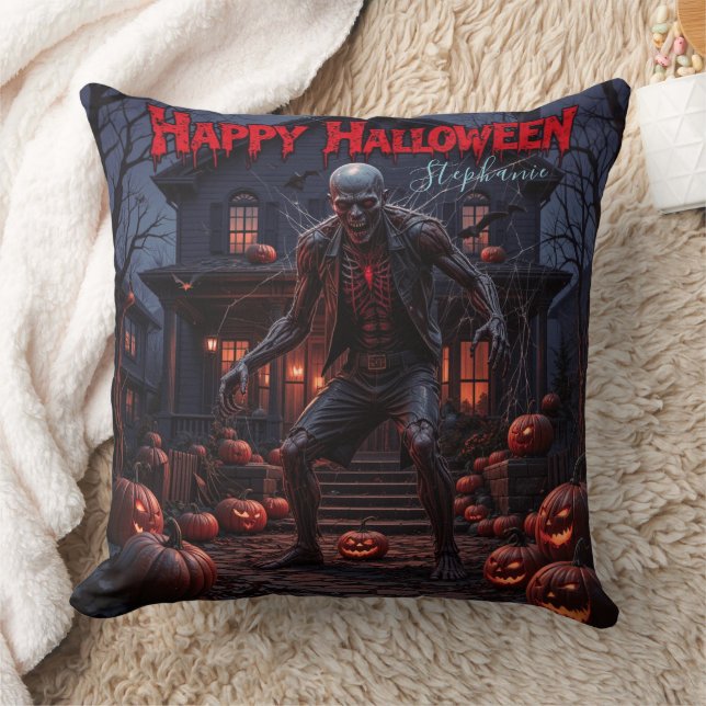 Halloween Creepy Zombie Pumpkin Haunted House  Cushion (Blanket)