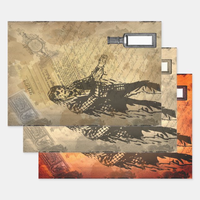 Halloween Creepy Zombie Script Pattern Ephemera Wrapping Paper Sheet (Set)