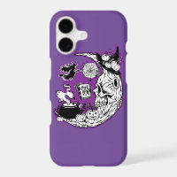Halloween Crescent Moon Witch Skull