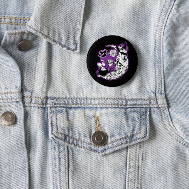 Halloween Crescent Moon Witch Skull 6 Cm Round Badge (In Situ)