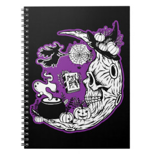 Halloween Crescent Moon Witch Skull Notebook