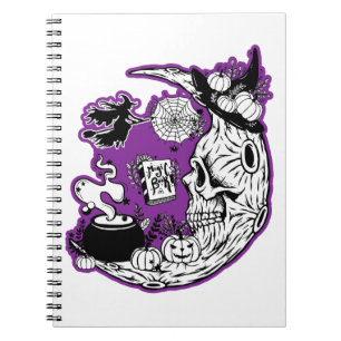 Halloween Crescent Moon Witch Skull Notebook
