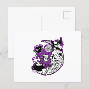Halloween Crescent Moon Witch Skull Postcard
