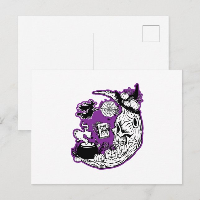 Halloween Crescent Moon Witch Skull Postcard (Front/Back)