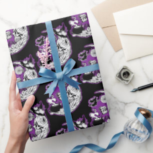 Halloween Crescent Moon Witch Skull Wrapping Paper