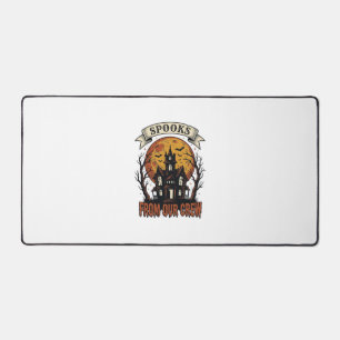 Halloween Crew Shirt Vintage Haunted House Design_ Desk Mat