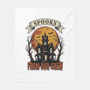 Halloween Crew Shirt Vintage Haunted House Design_ Fleece Blanket
