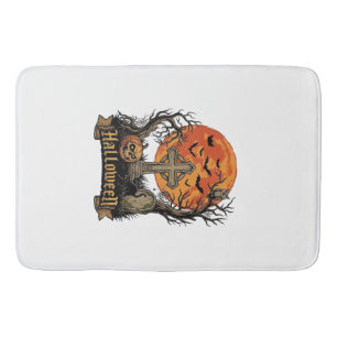 Halloween Cross Gravestone Skull Pumpkin Black Cat Bath Mat