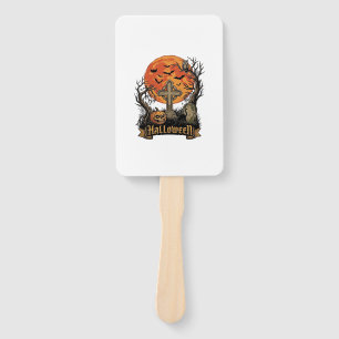 Halloween Cross Gravestone Skull Pumpkin Black Cat Hand Fan
