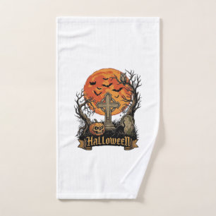 Halloween Cross Gravestone Skull Pumpkin Black Cat Hand Towel