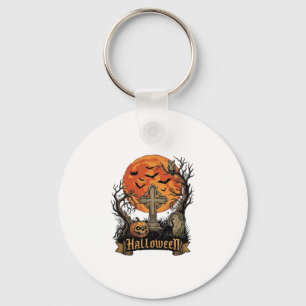 Halloween Cross Gravestone Skull Pumpkin Black Cat Key Ring