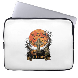 Halloween Cross Gravestone Skull Pumpkin Black Cat Laptop Sleeve