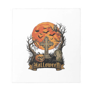 Halloween Cross Gravestone Skull Pumpkin Black Cat Notepad