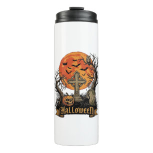 Halloween Cross Gravestone Skull Pumpkin Black Cat Thermal Tumbler