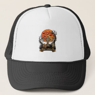 Halloween Cross Gravestone Skull Pumpkin Black Cat Trucker Hat
