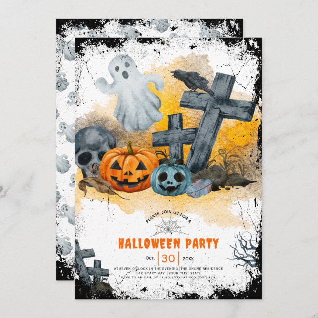 Halloween crosses and ghost party invitation (Front/Back)