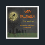 Halloween Crow on Tree with Moon Party Napkin<br><div class="desc">These spooky, creepy Halloween / autumn party paper napkins show a black crow or raven silhouette, perched in a dark, dead leafless tree in front of the full moon in the fog. The text is customisable in this easy template. If you love Gothic horror or you plan to host a...</div>