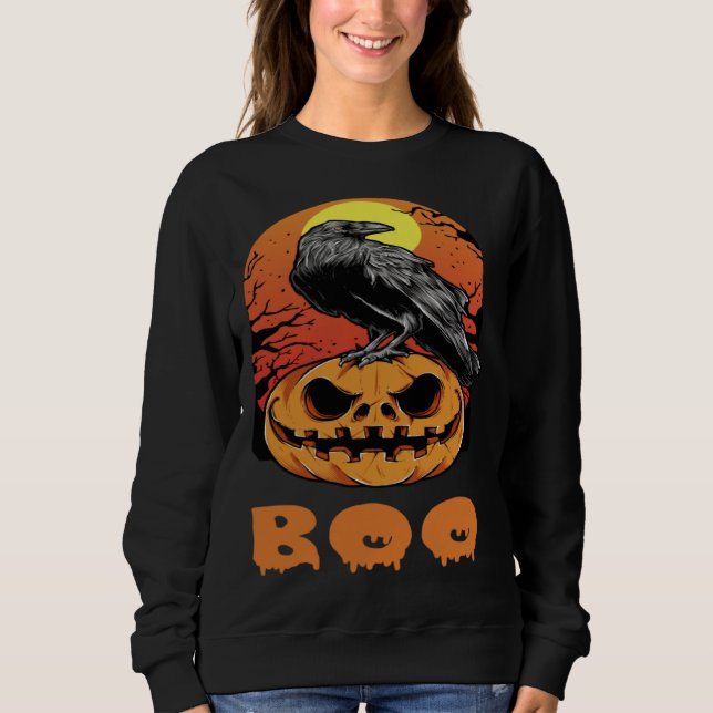 Halloween Crow Raven Moon Pumpkin Costume Boo Sweatshirt (Front)
