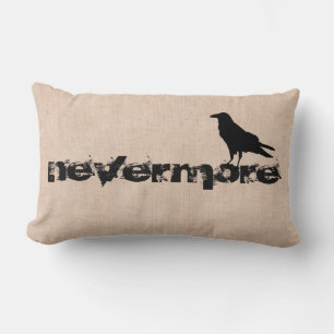 Halloween crow raven nevermore burlap lumbar cushion