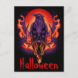 Halloween Crow with Flames Postcard