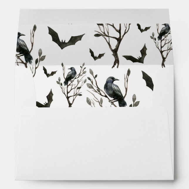 Halloween Crows Bats Black and White Personalised Envelope (Back (Bottom))